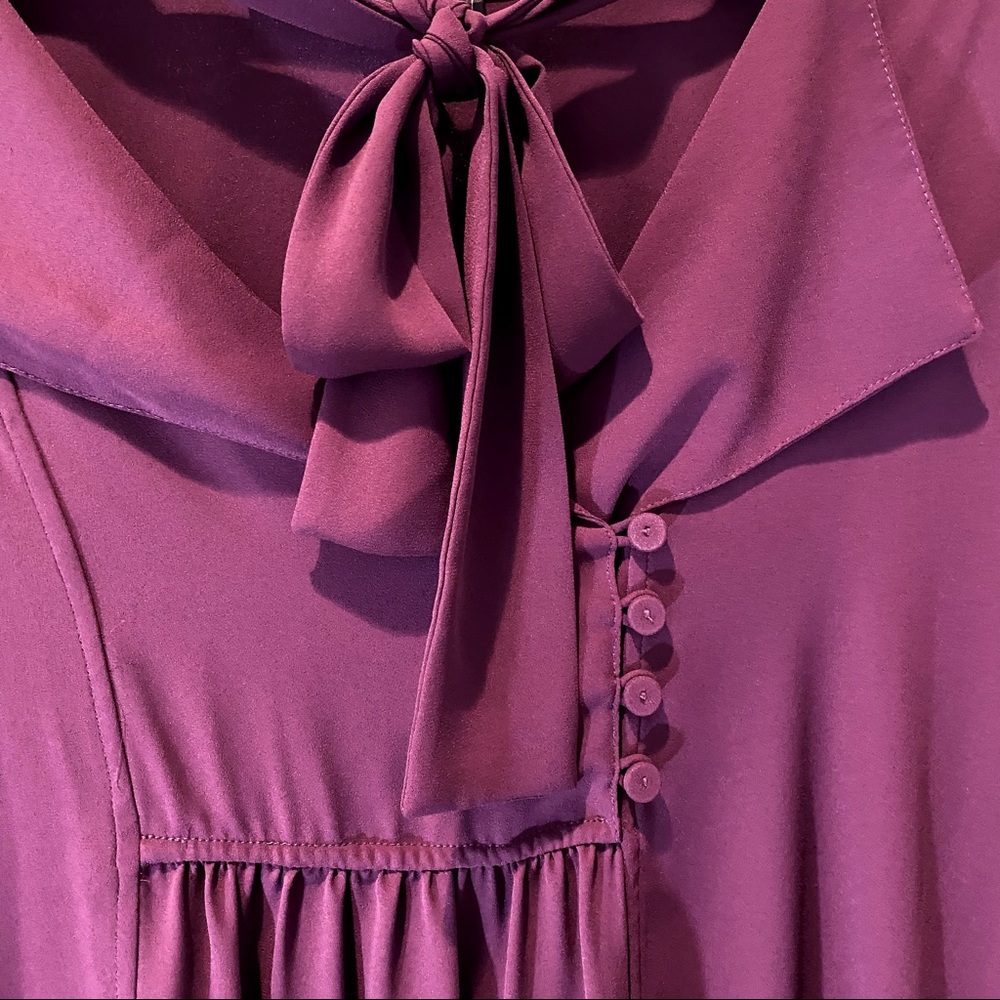 BCBGMaxazria Long Sleeve DaMario Mini Dress w Front Neck Sash in Berry - Picture 6 of 11